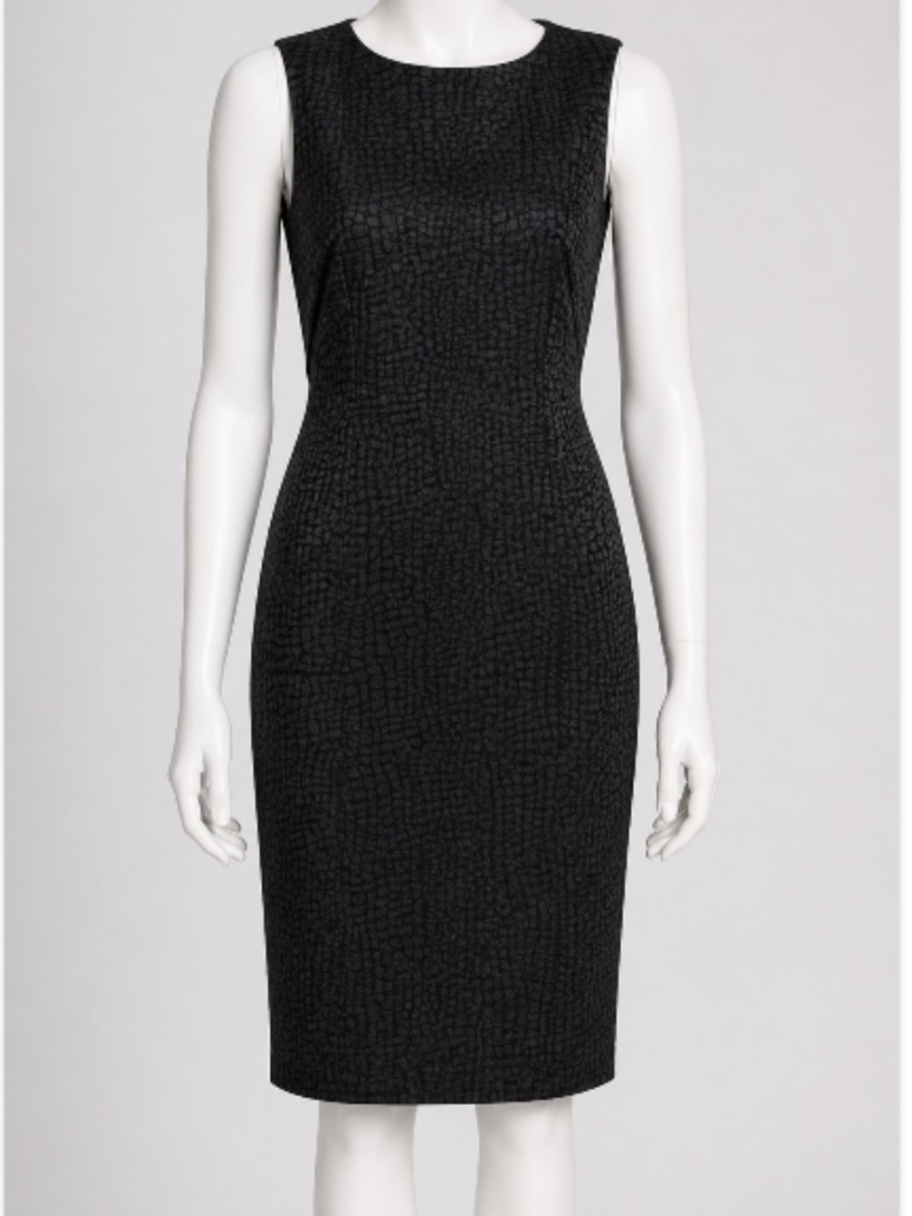 Calvin Klein Jacquard Sheath Dress Womens 8 Black Sleeveless Textured Career